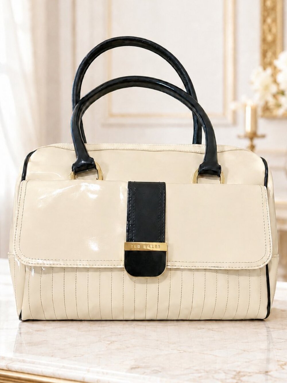Ted Baker Whicket Patent Satchel Bag Nude